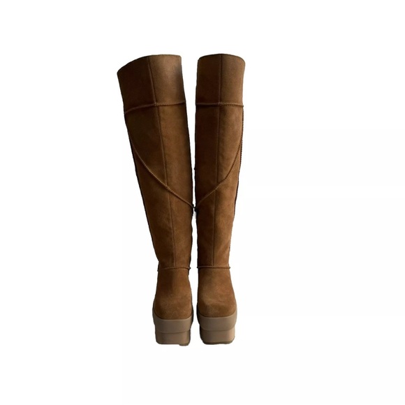 UGG NEW HEIGHTS PLATFORM XTRA CHESTNUT OVER THE KNEE SUEDE BOOTS US 7.5 - Picture 3 of 6